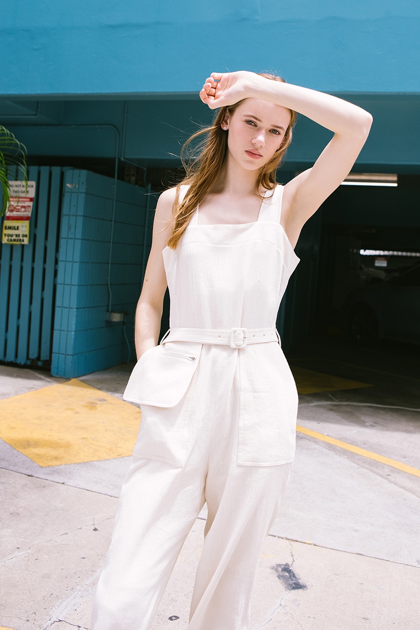 POIPU Pocket belted overall jumpsuit (Cream)